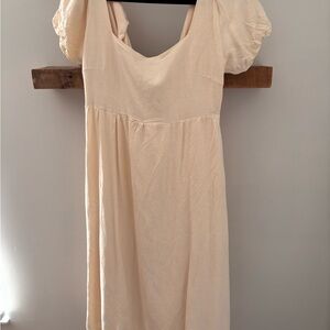 Worth Collective | Ainsley Square Neck Midi Dress with Puffed Sleeves in Ivory